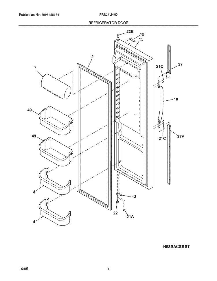 REFRIGERATOR DOOR Diagram and Parts List for FRS23LH5DSS  Frigidaire Refrigerator