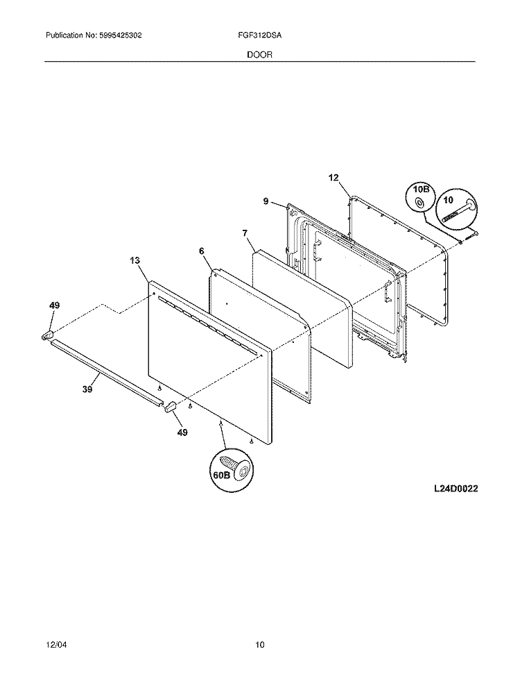 DOOR Diagram and Parts List for FGF312DSA  Frigidaire Range