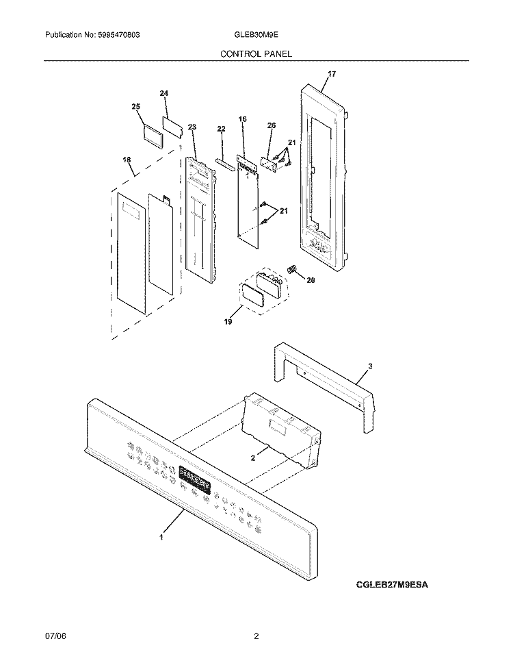 CONTROL PANEL Diagram and Parts List for GLEB30M9EQC  Frigidaire Microwave Oven Combo
