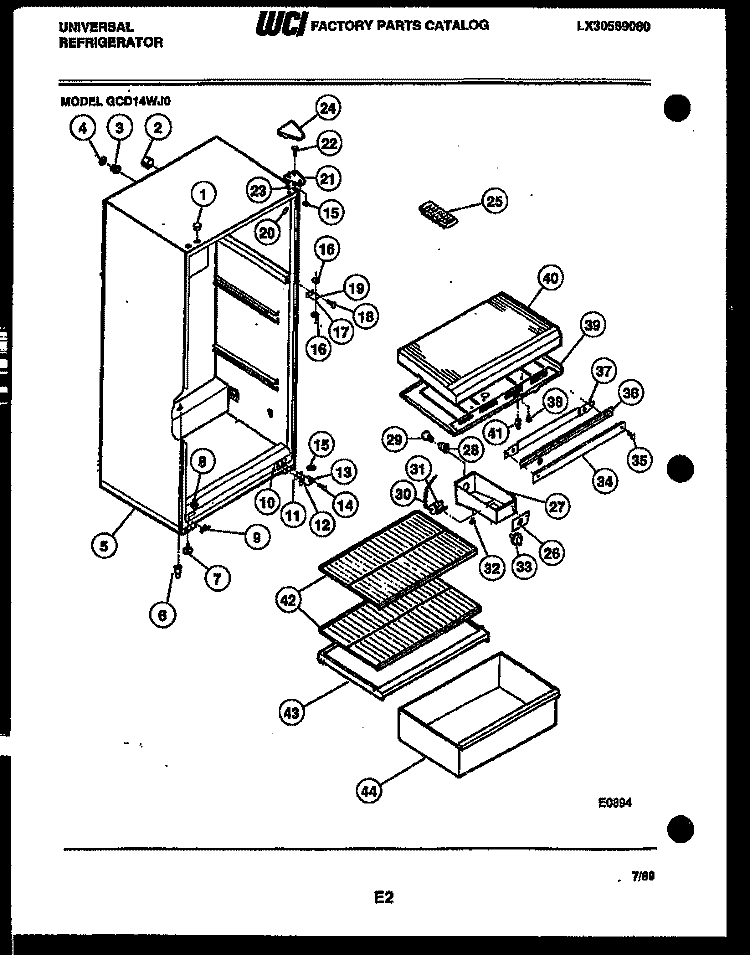 CABINET PARTS Diagram and Parts List for GCD14WD0  Frigidaire Refrigerator
