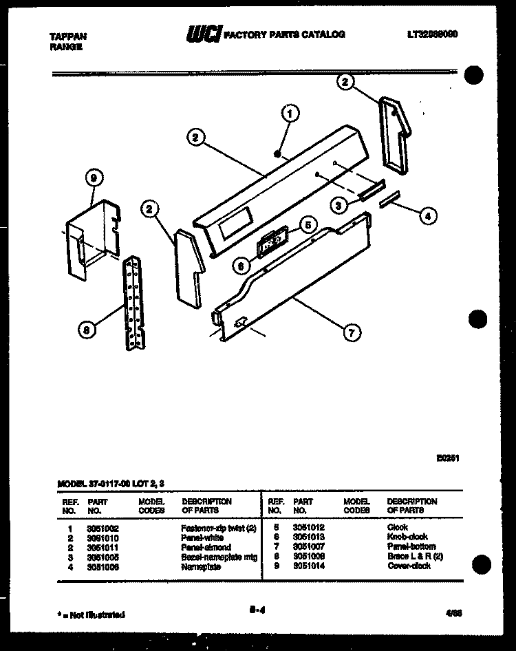 BACKGUARD Diagram and Parts List for 37-0117-23-03  Tappan Range