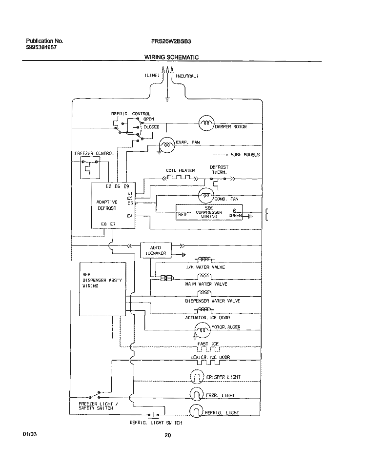 WIRING SCHEMATIC Diagram and Parts List for FRS26W2BSB3  Frigidaire Refrigerator