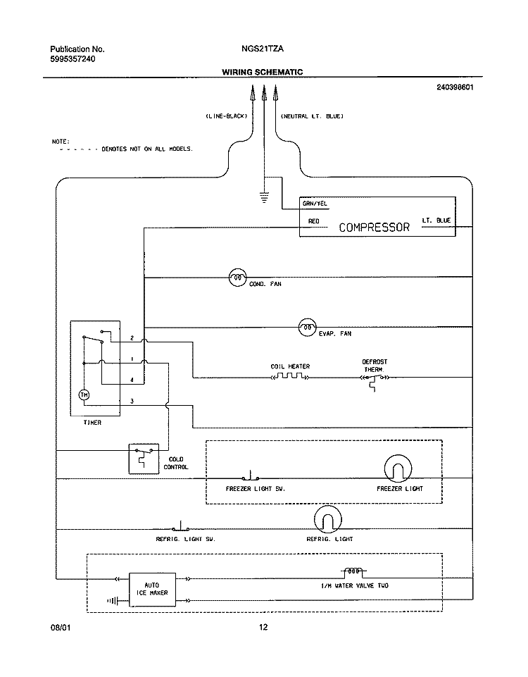 WIRING SCHEMATIC Diagram and Parts List for NGS21TZAB1  Frigidaire Refrigerator