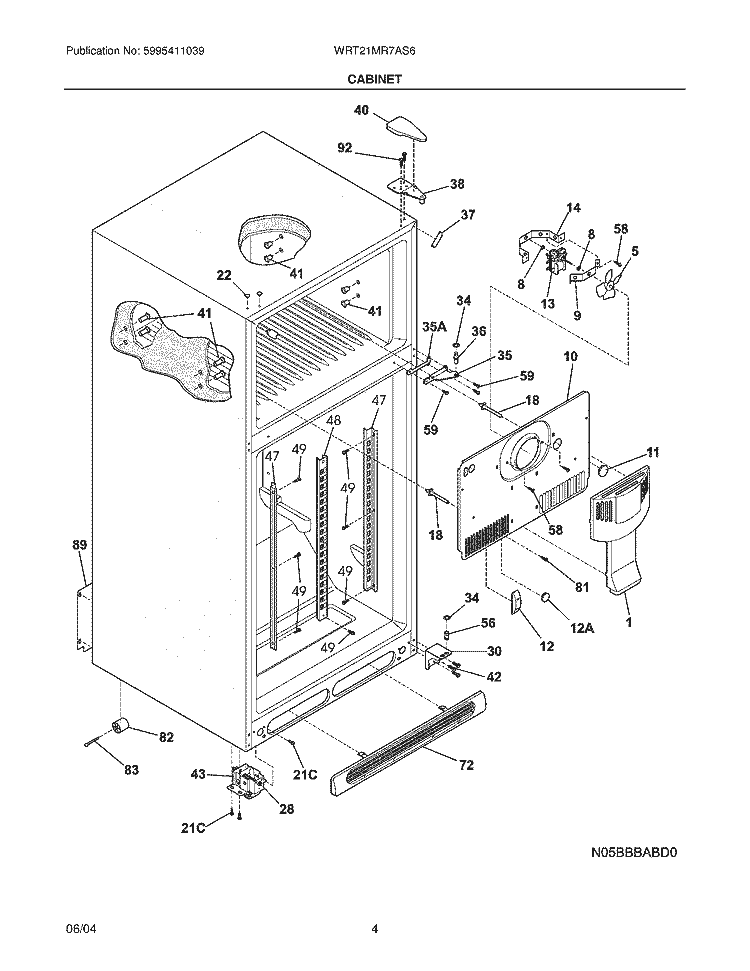 CABINET Diagram and Parts List for WRT21MR7AS6  Westinghouse Refrigerator