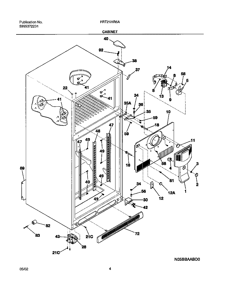 CABINET Diagram and Parts List for FRT21HR6AB3  Frigidaire Refrigerator