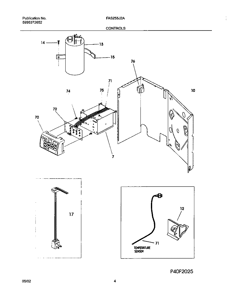 CONTROLS Diagram and Parts List for FAS255J2A6  Frigidaire Air Conditioner