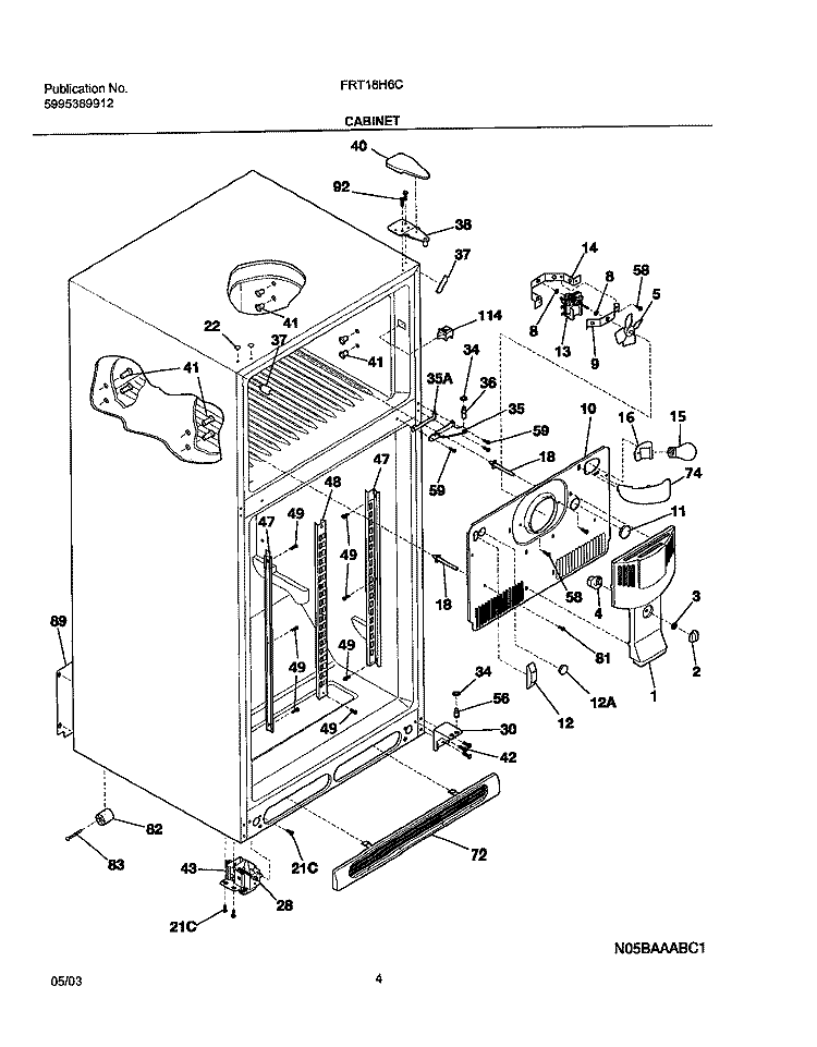 CABINET Diagram and Parts List for FRT18H6CQ1  Frigidaire Refrigerator