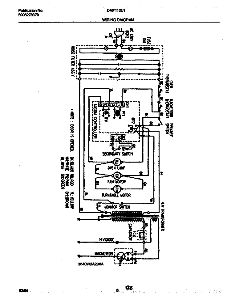 WIRING DIAGRAM Diagram and Parts List for DMT113U1B0  Frigidaire Microwave