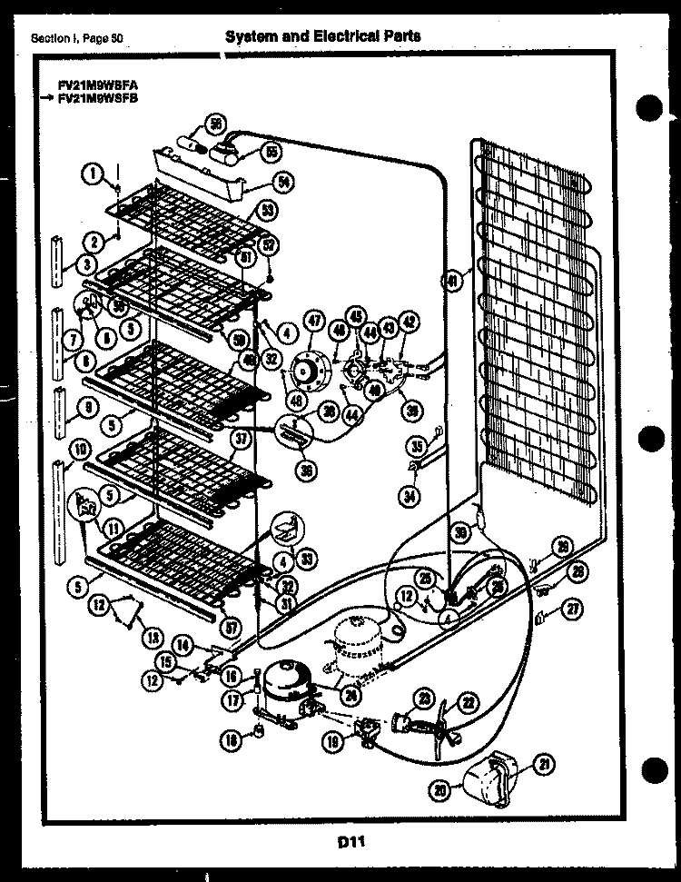 SYSTEM AND ELECTRICAL PARTS Diagram and Parts List for FV16M4WSFB  Frigidaire Freezer