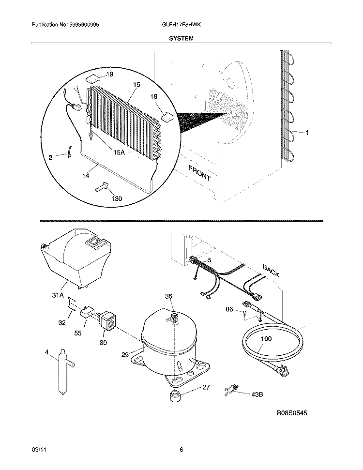SYSTEM Diagram and Parts List for GLFH17F8HWK  Frigidaire Freezer