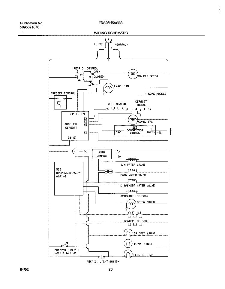 WIRING SCHEMATIC Diagram and Parts List for FRS26H5ASB3  Frigidaire Refrigerator