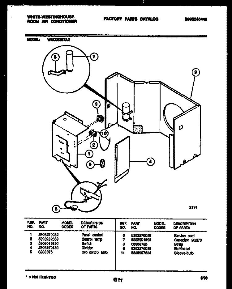 ELECTRICAL PARTS Diagram and Parts List for WAC053S7A2  Frigidaire Air Conditioner