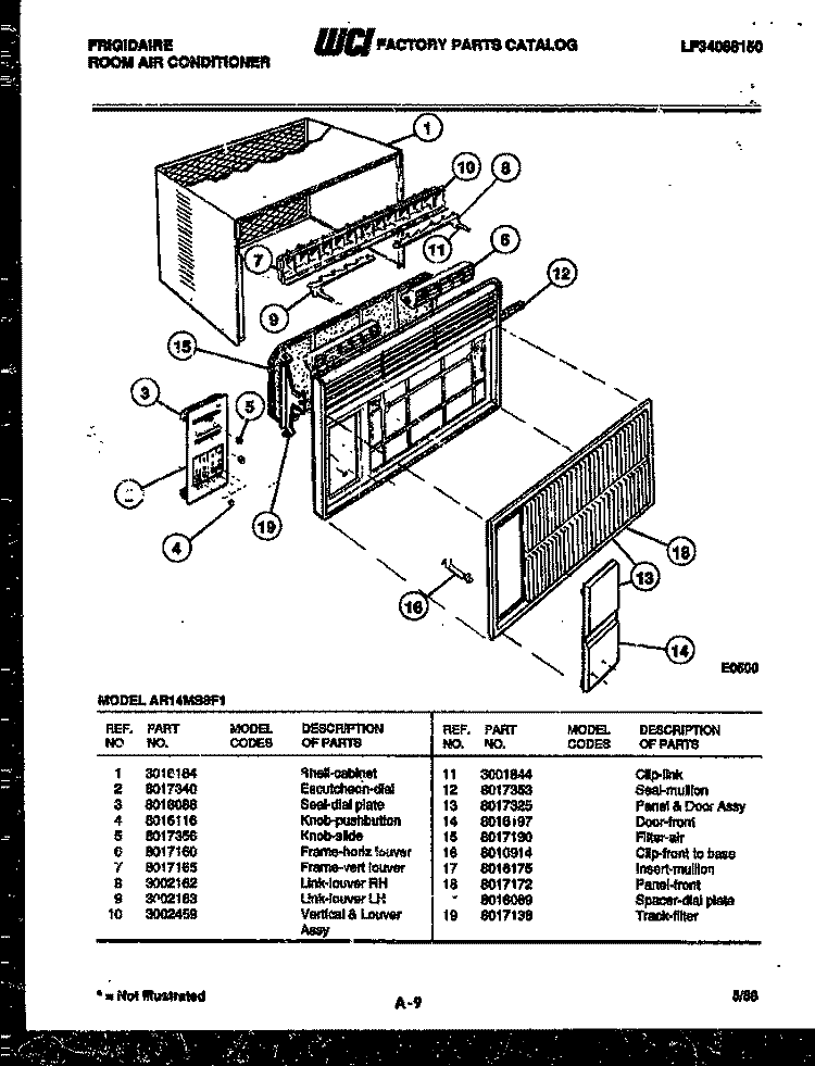CABINET PARTS Diagram and Parts List for AR14MS8F1  Frigidaire Air Conditioner