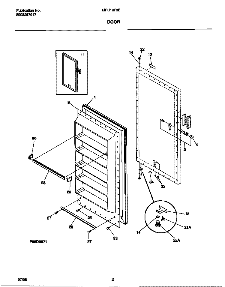 DOOR Diagram and Parts List for MFU16F3BW6  Frigidaire Freezer