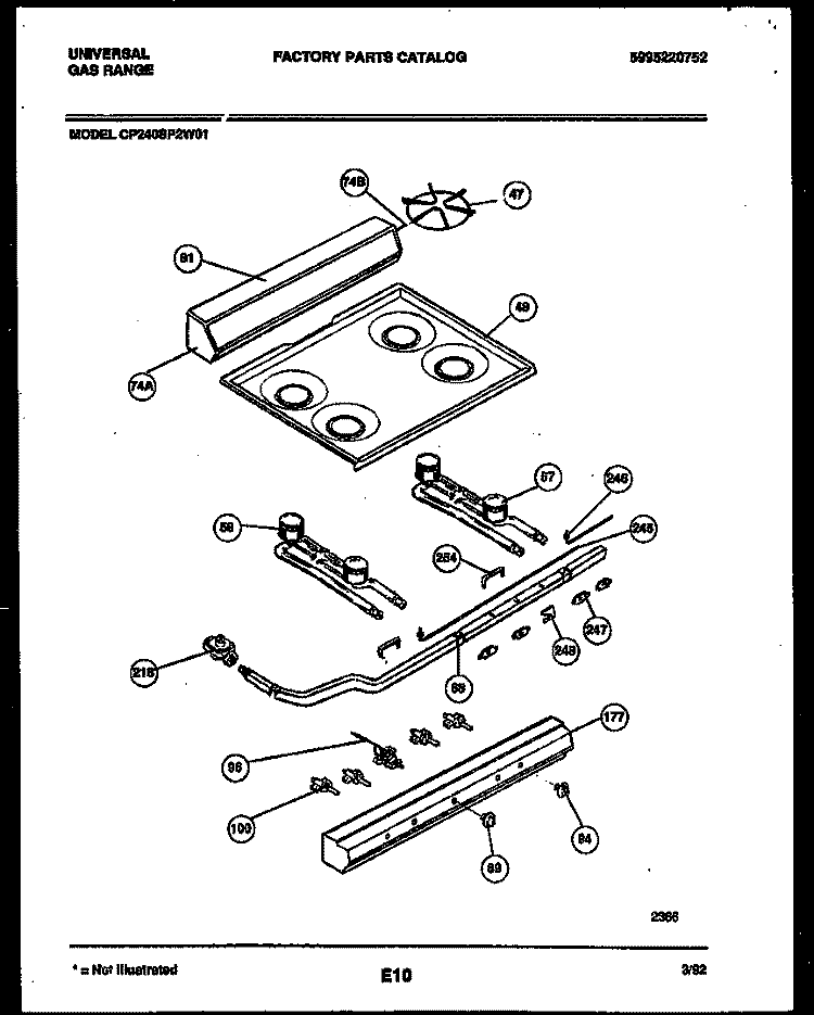 COOKTOP AND BURNER PARTS Diagram and Parts List for CP240SP2W1  Frigidaire Range