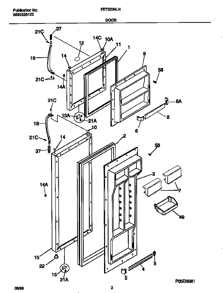 DOORS Diagram and Parts List for FRT22INLHB0  Frigidaire Refrigerator