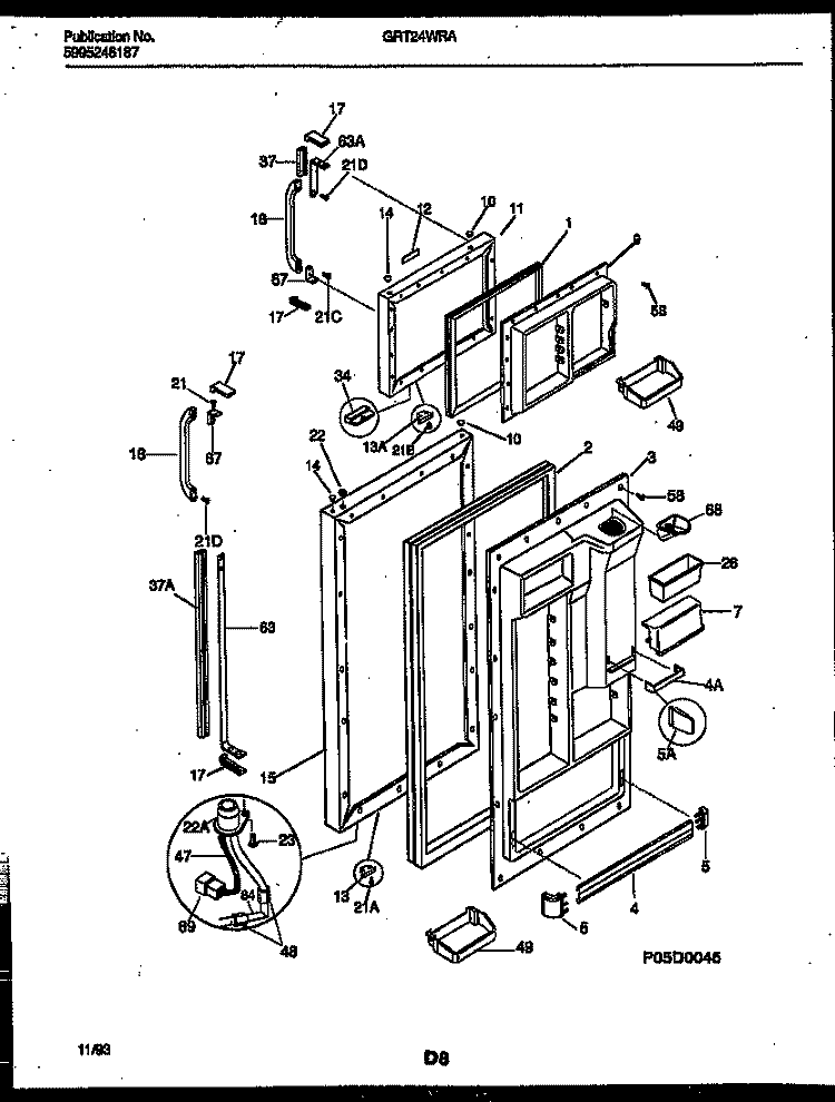 DOOR PARTS Diagram and Parts List for GRT24WRAD0  Gibson Refrigerator