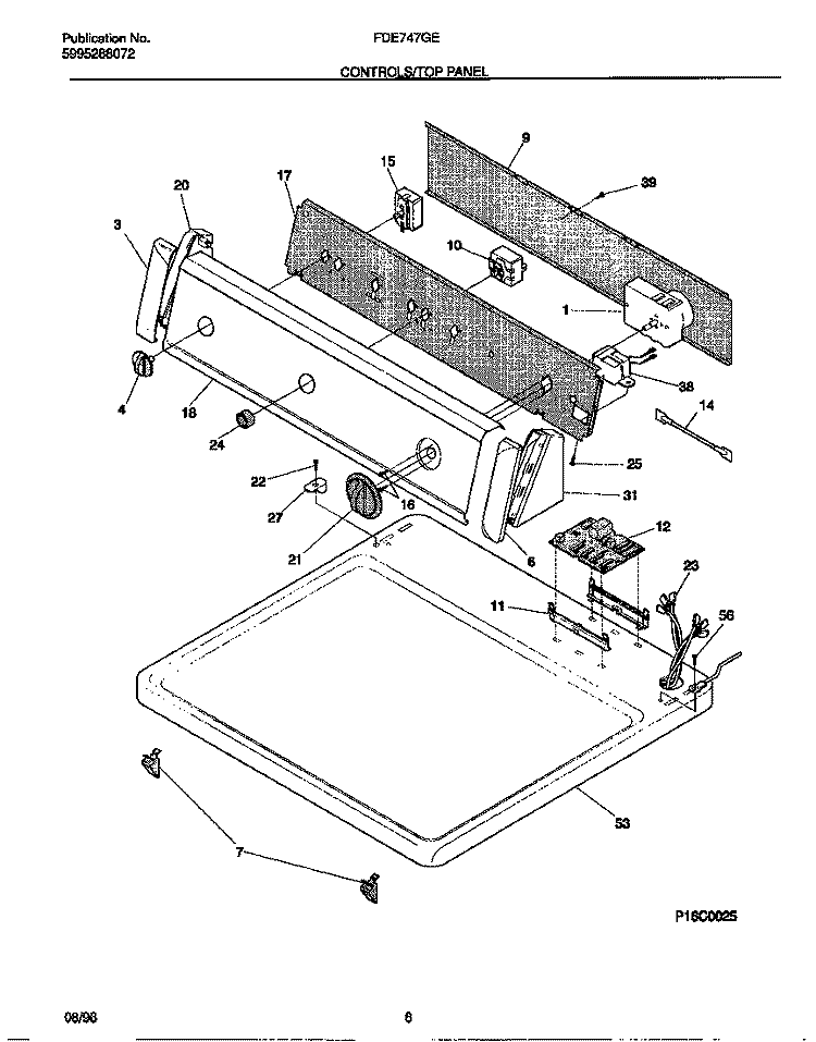 CONTROLS / TOP PANEL Diagram and Parts List for FDE747GES0  Frigidaire Dryer