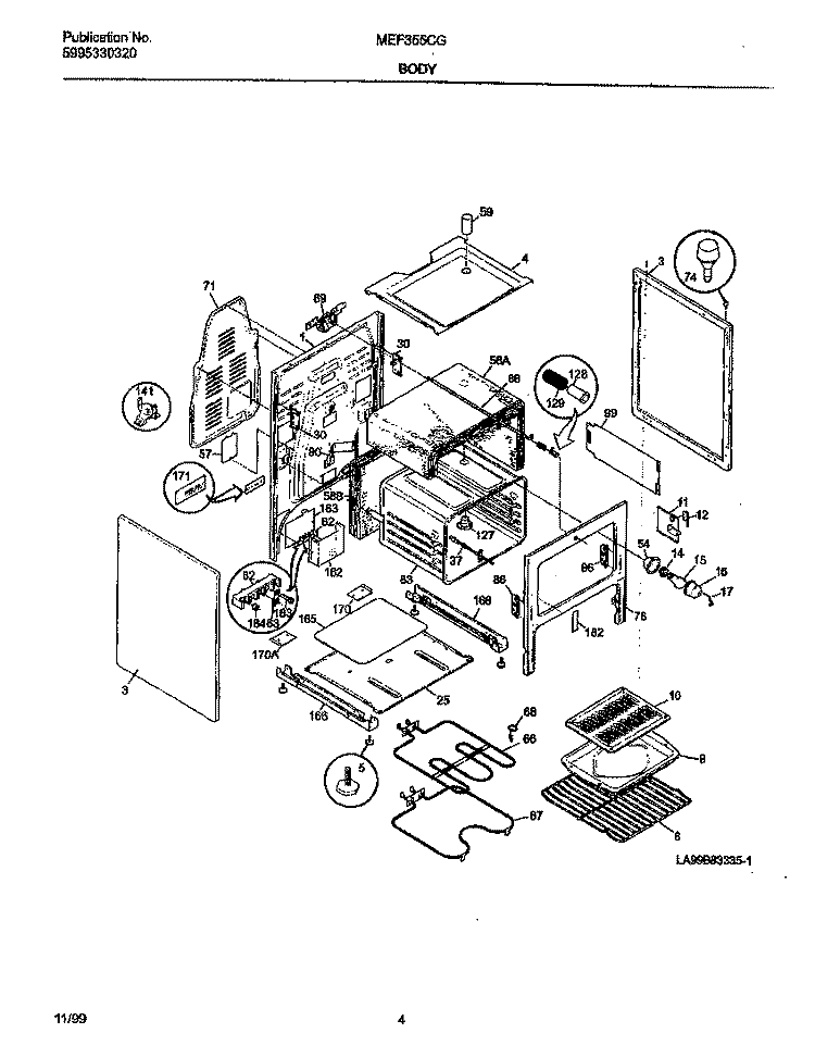 BODY Diagram and Parts List for MEF355CGB5  Frigidaire Range