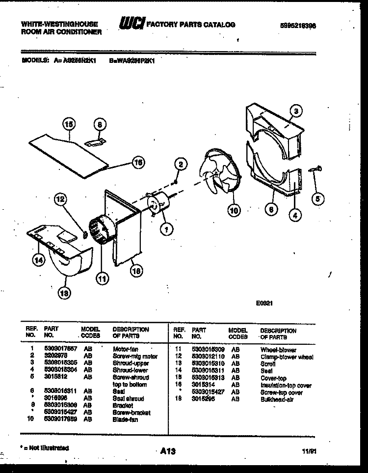 AIR HANDLING PARTS Diagram and Parts List for AS256N2K1  Frigidaire Air Conditioner