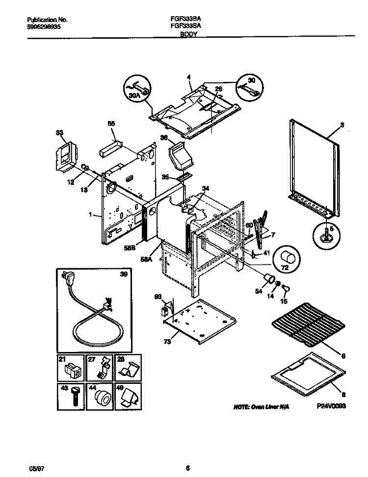 BODY Diagram and Parts List for FGF333BAWG  Frigidaire Range