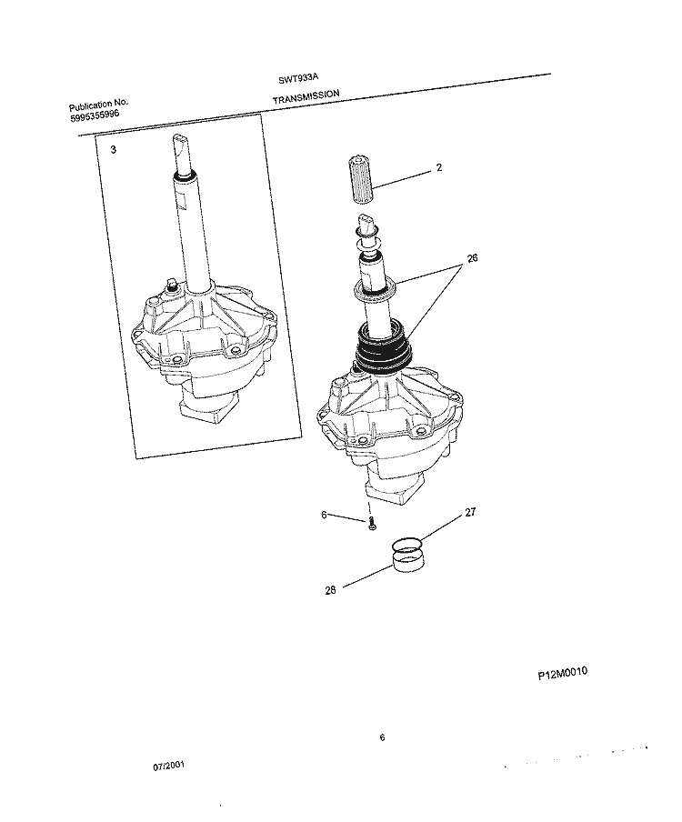 TRANSMISSION Diagram and Parts List for SWT933AS0  Westinghouse Washer