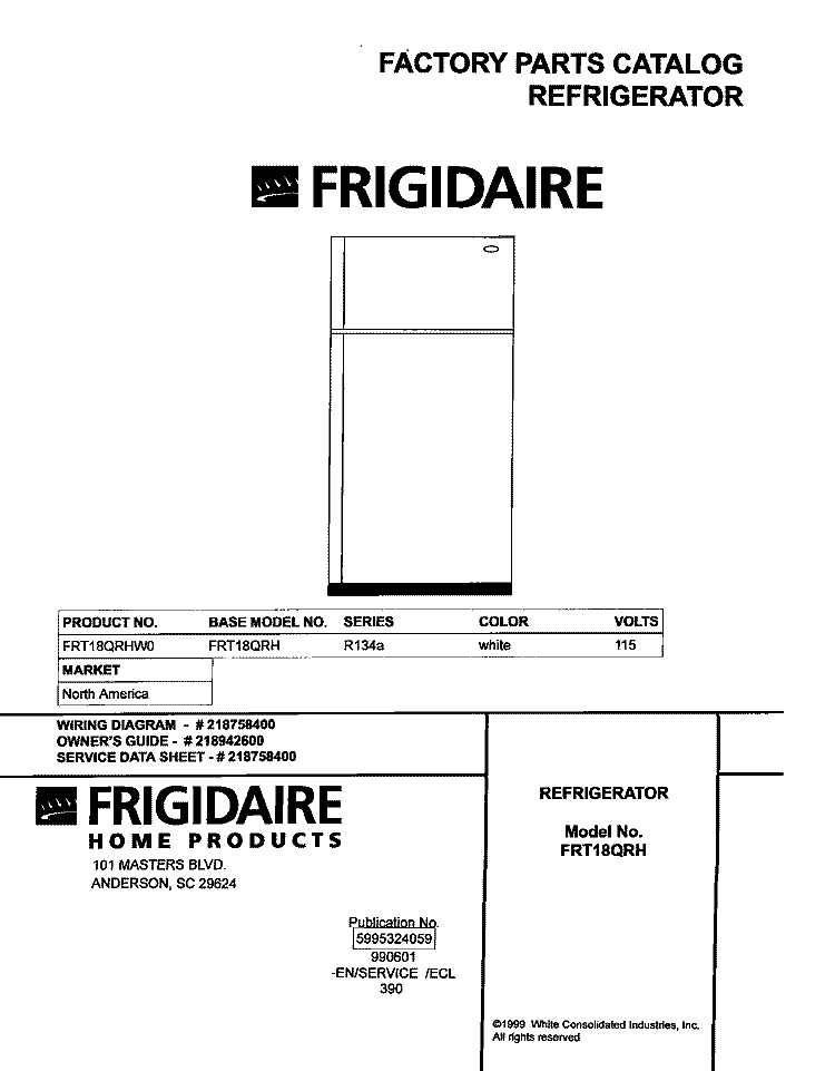 COVER Diagram and Parts List for FRT18QRHW0  Frigidaire Refrigerator