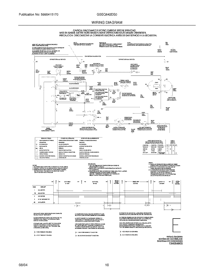 WIRING DIAGRAM Diagram and Parts List for GSEQ642DS0  Frigidaire Dryer