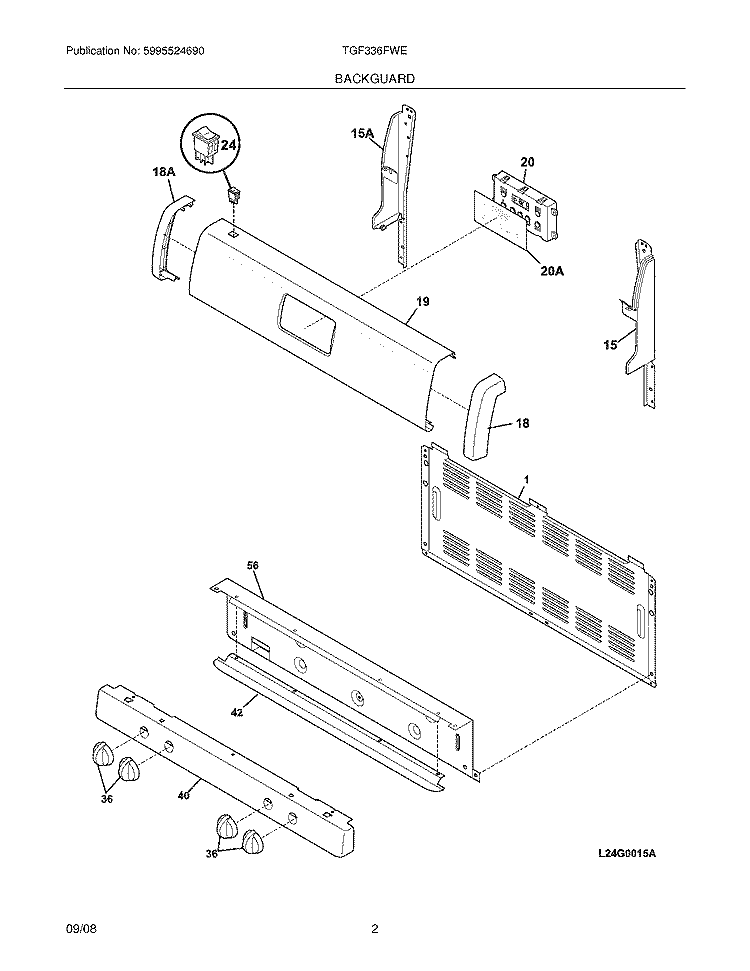 BACKGUARD Diagram and Parts List for TGF336FWE  Tappan Range