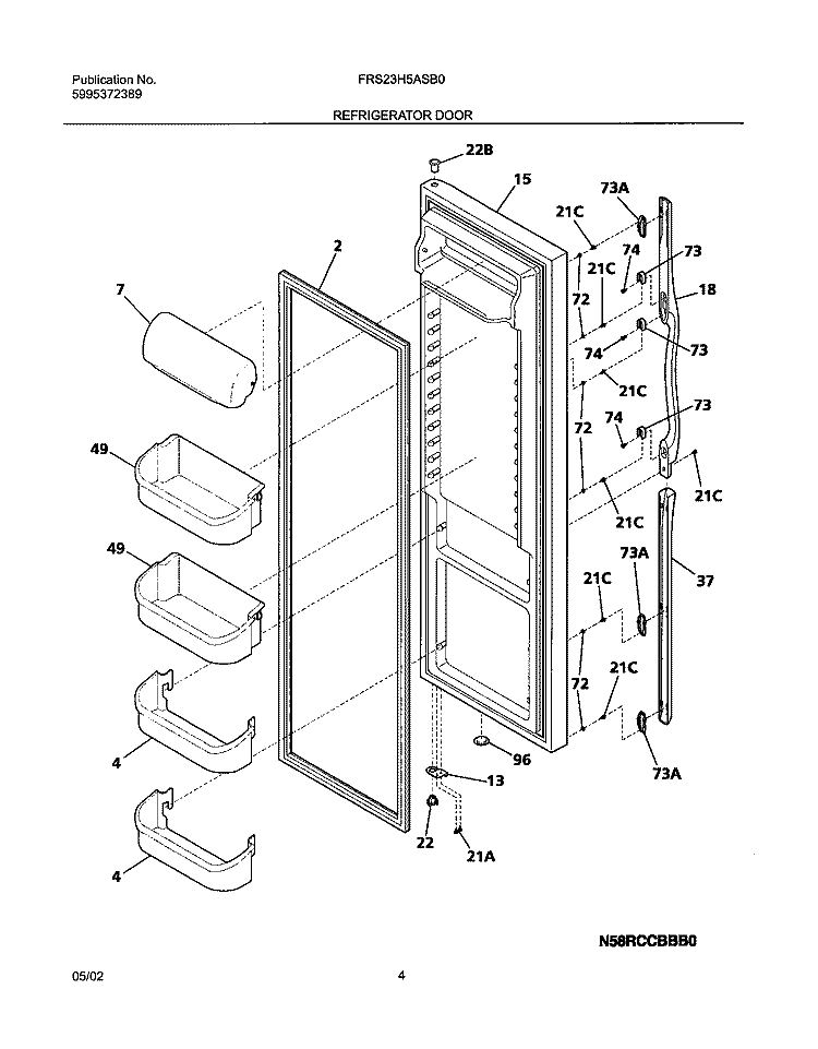 REFRIGERATOR DOOR Diagram and Parts List for FRS23H5ASB3  Frigidaire Refrigerator