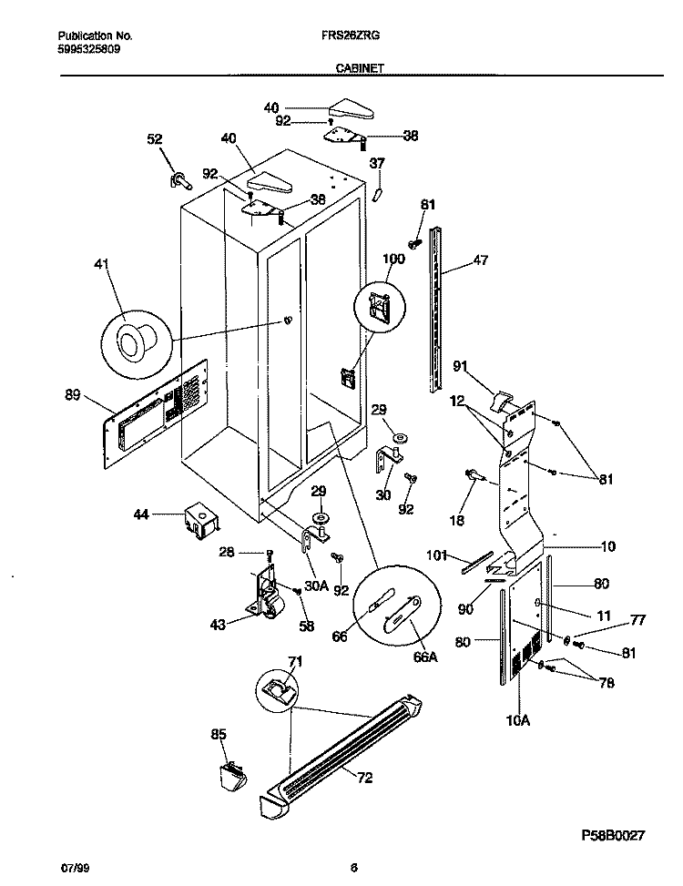 CABINET Diagram and Parts List for FRS26ZRGB8  Frigidaire Refrigerator
