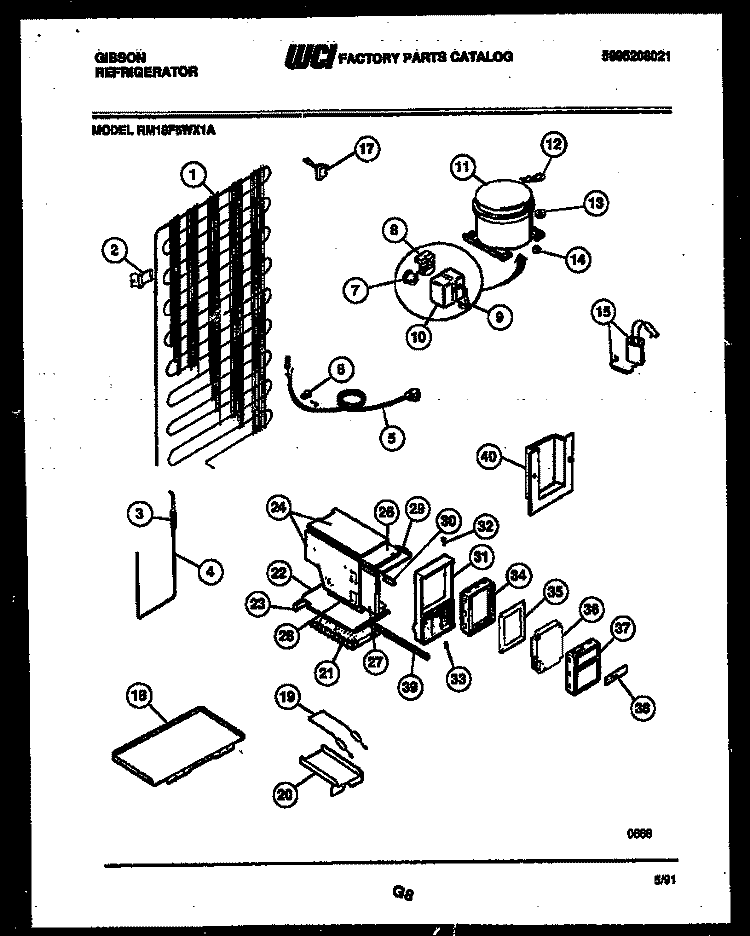 SYSTEM AND AUTOMATIC DEFROST PARTS Diagram and Parts List for RM18F5WX1A  Gibson Refrigerator