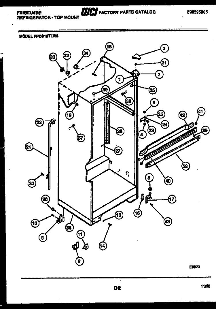CABINET PARTS Diagram and Parts List for FPES18TLF3  Frigidaire Refrigerator