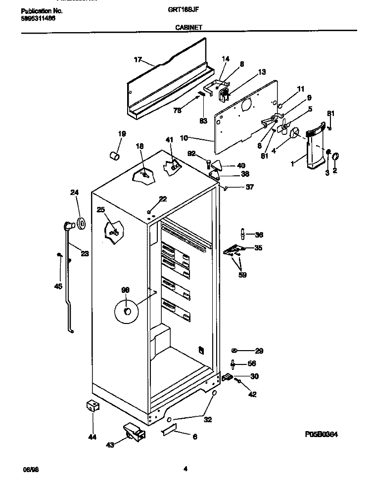 CABINET Diagram and Parts List for GRT18SJFD3  Gibson Refrigerator