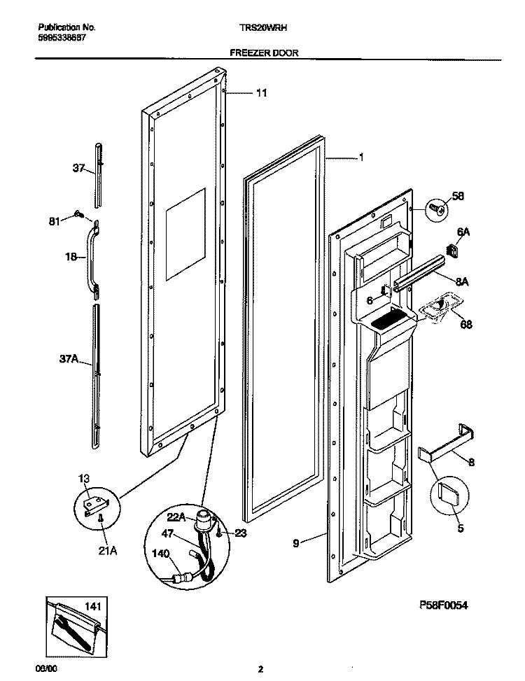 FREEZER DOOR Diagram and Parts List for TRS20WRHD4  Tappan Refrigerator