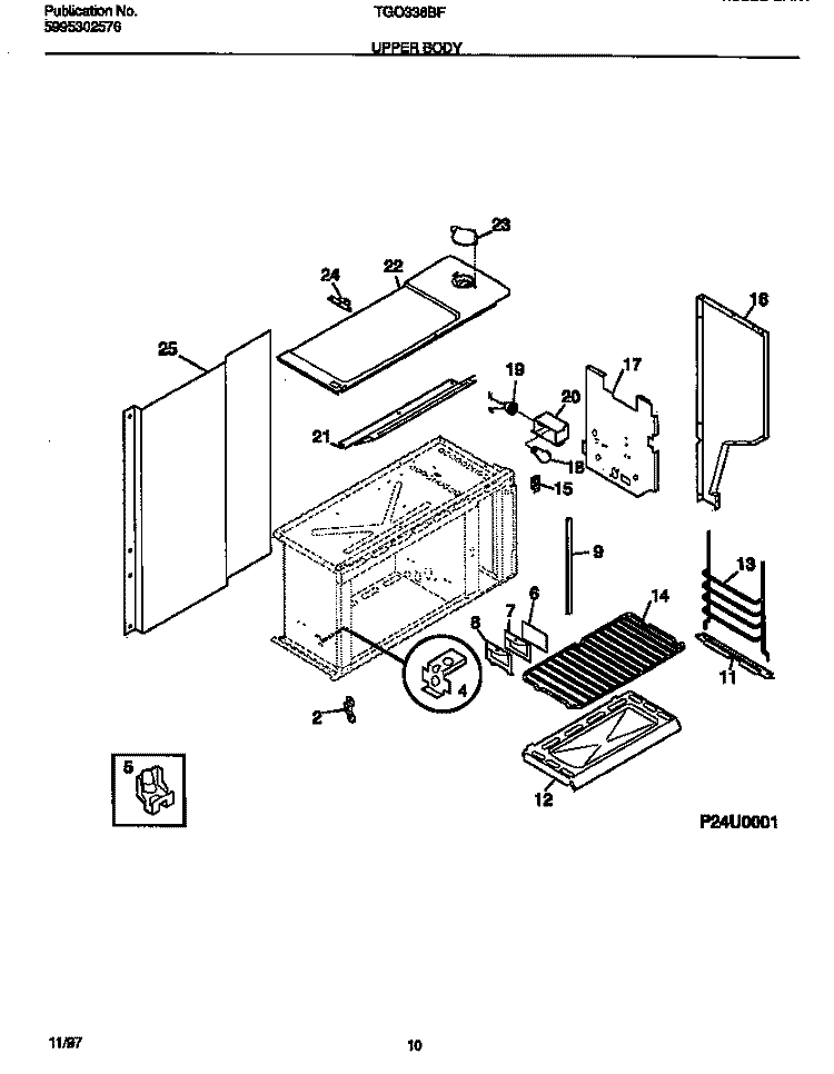UPPER BODY Diagram and Parts List for TGO336BFW1  Tappan Range