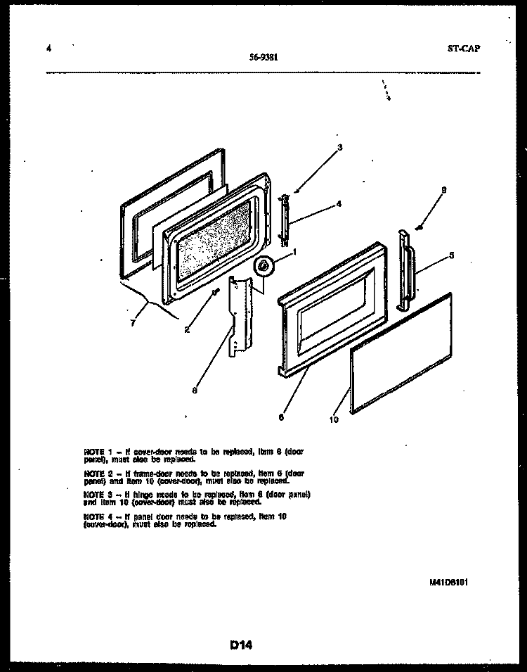 DOOR PARTS Diagram and Parts List for 56-9381-00-03  Tappan Microwave