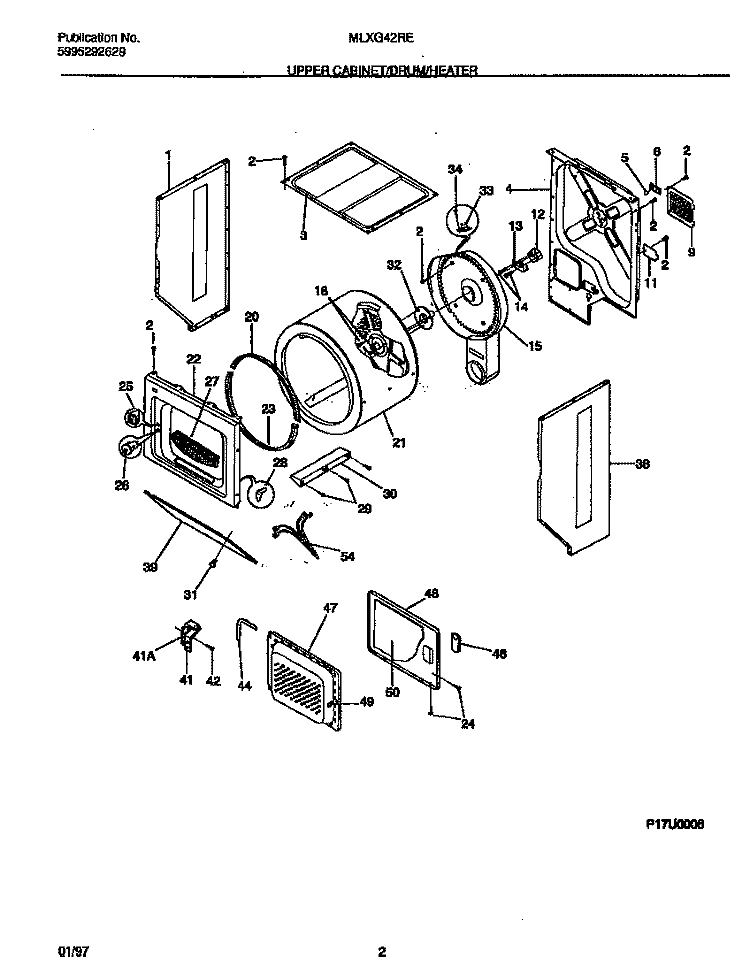 UPPER CABINET / DRUM / HEATER Diagram and Parts List for MLXG42REW1  Frigidaire Washer Dryer Combo