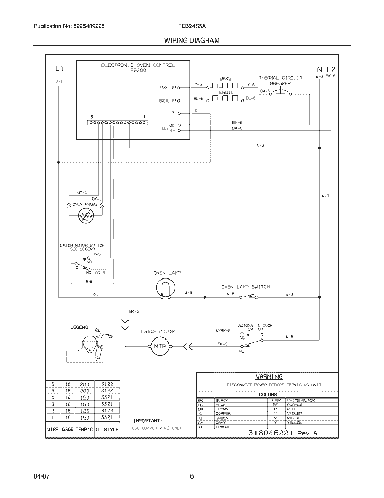 WIRING DIAGRAM Diagram and Parts List for FEB24S5ABC  Frigidaire Wall Oven
