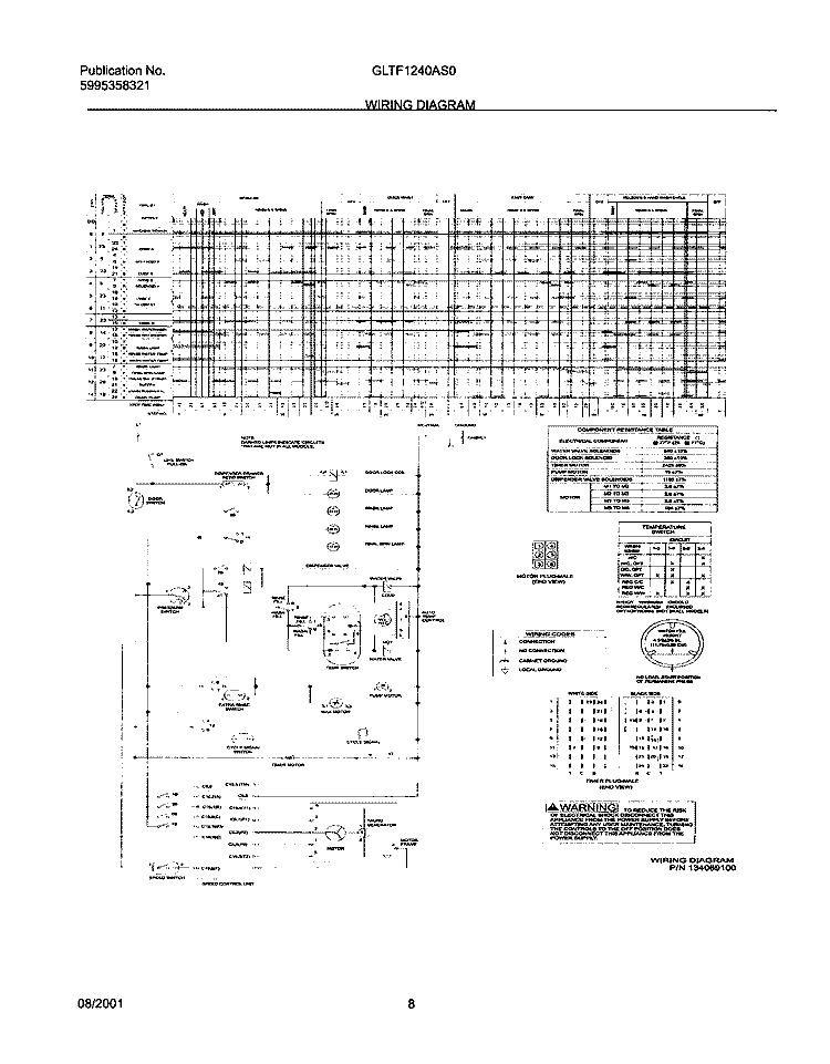 134069100 WIRING DIAGRAM Diagram and Parts List for GLTF1240AS0  Frigidaire Washer