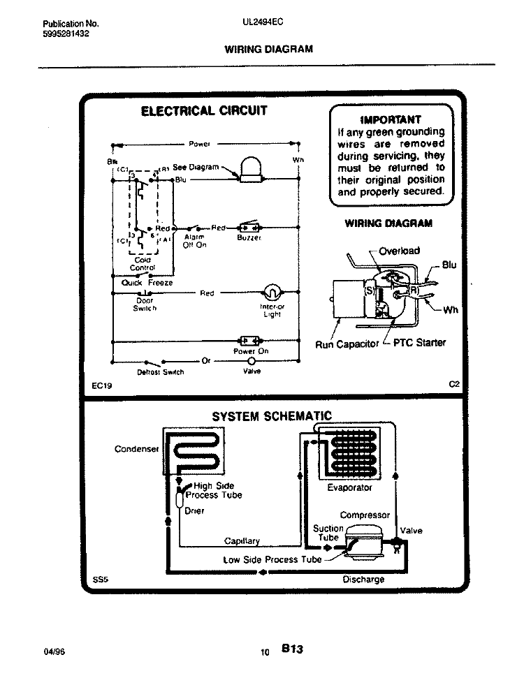 WIRING DIAGRAM Diagram and Parts List for UL2494ECW7  Frigidaire Freezer