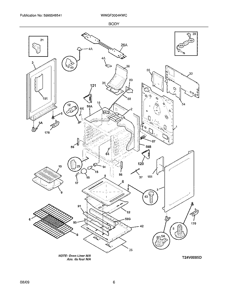 BODY Diagram and Parts List for WWGF3004KWC  Westinghouse Range