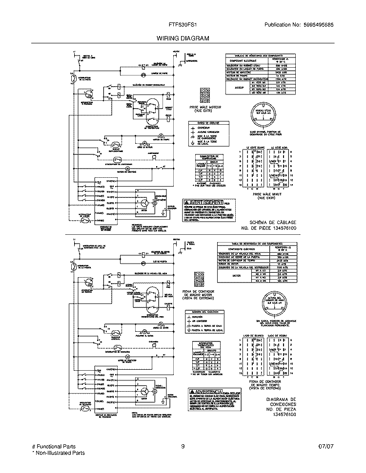 WIRING DIAGRAM Diagram and Parts List for FTF530FS1  Frigidaire Washer