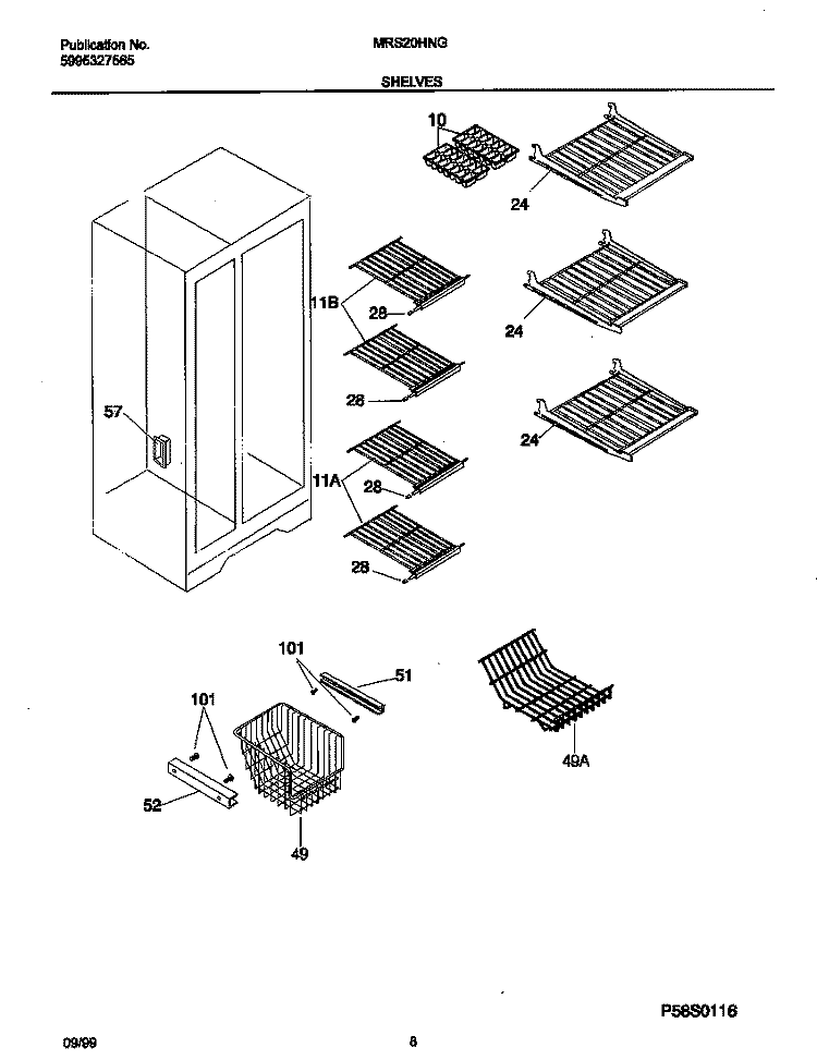 SHELVES Diagram and Parts List for MRS20HNGW1  Frigidaire Refrigerator