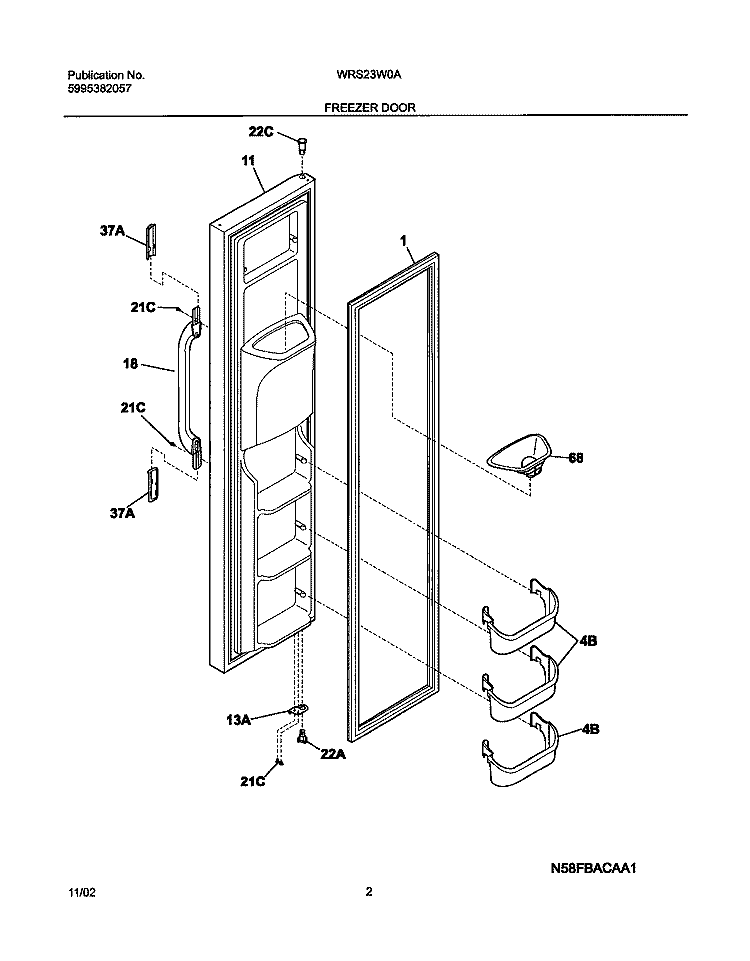 FREEZER DOOR Diagram and Parts List for WRS23W0AW5  Westinghouse Refrigerator