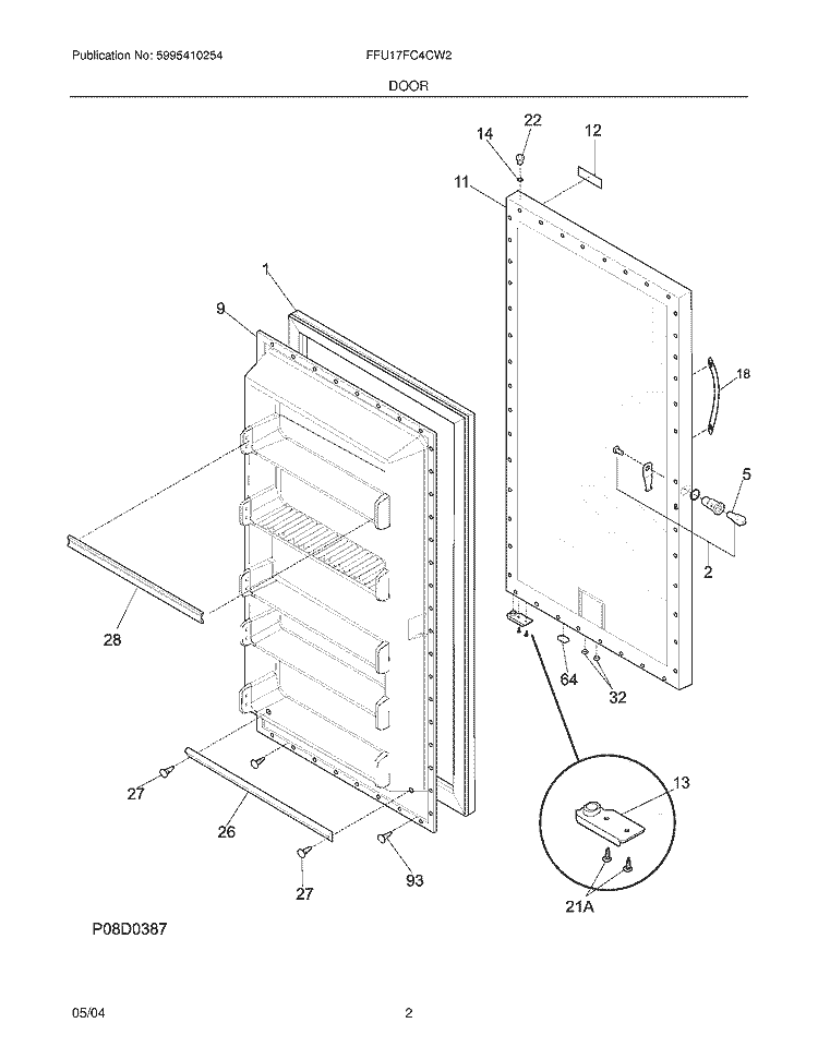 DOOR Diagram and Parts List for FFU17FC4CW2  Frigidaire Freezer