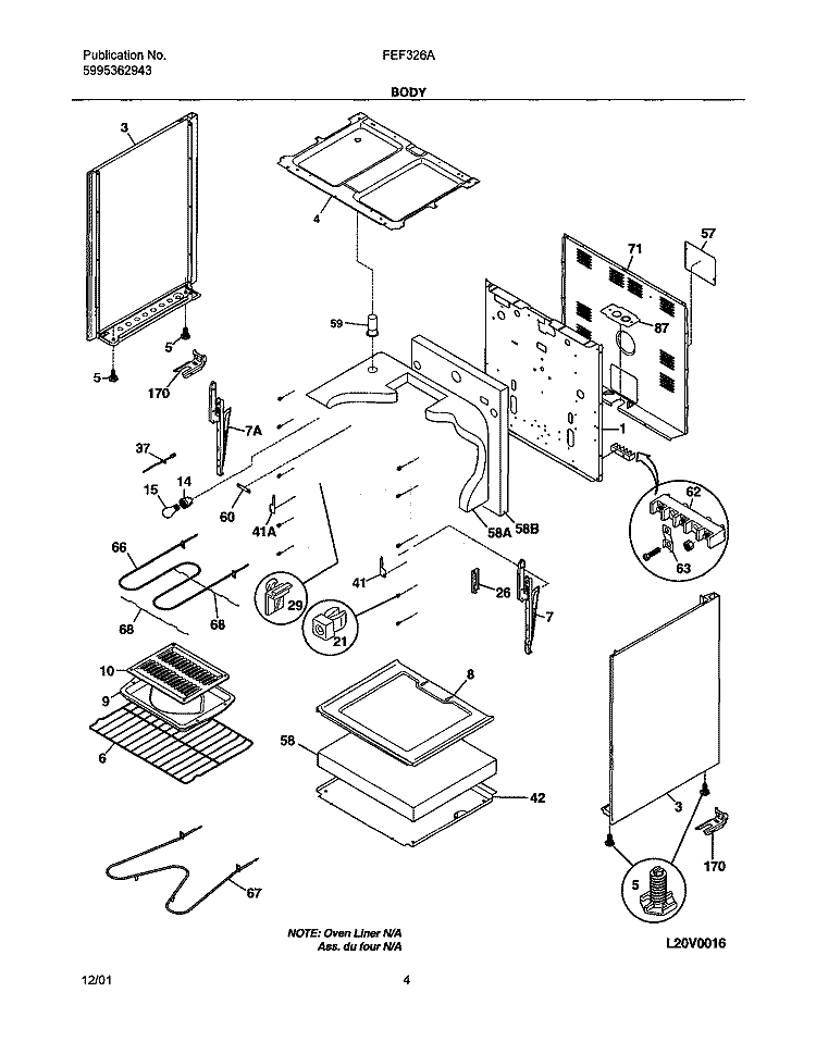 BODY Diagram and Parts List for FEF326ABA  Frigidaire Range