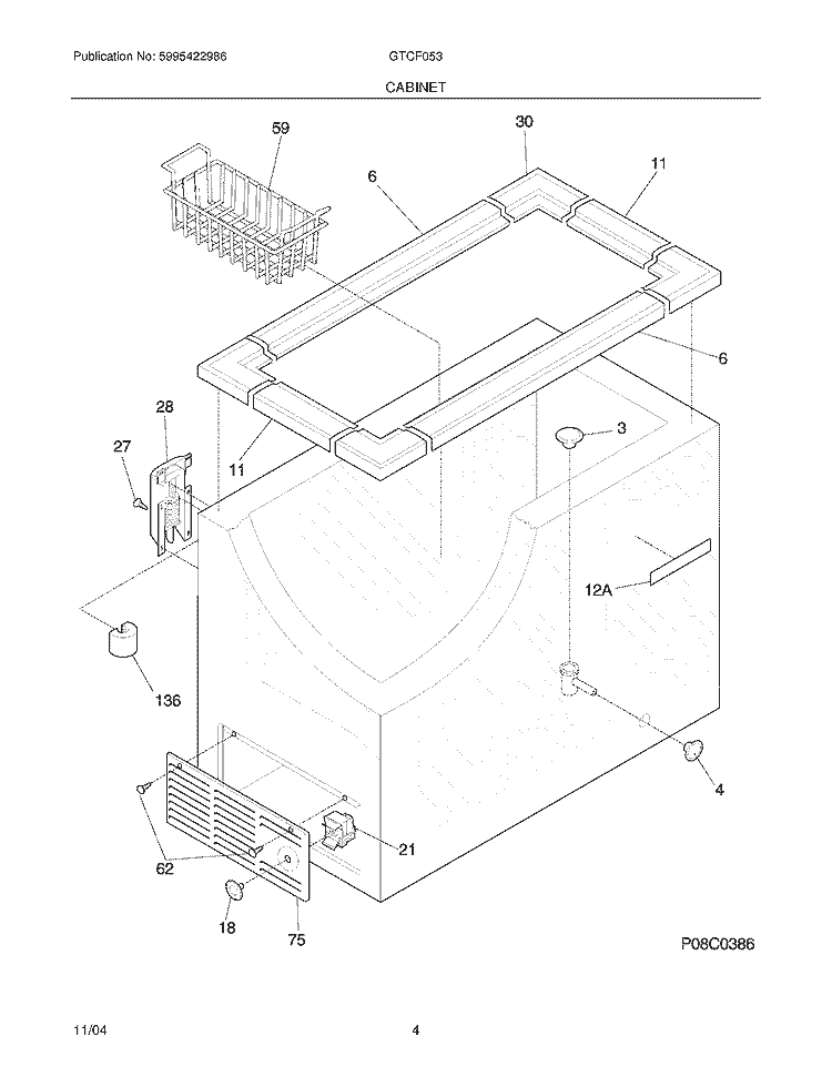CABINET Diagram and Parts List for GTCF053  Frigidaire Freezer