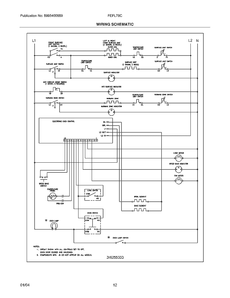WIRING SCHEMATIC Diagram and Parts List for FEFL78CSA  Frigidaire Range