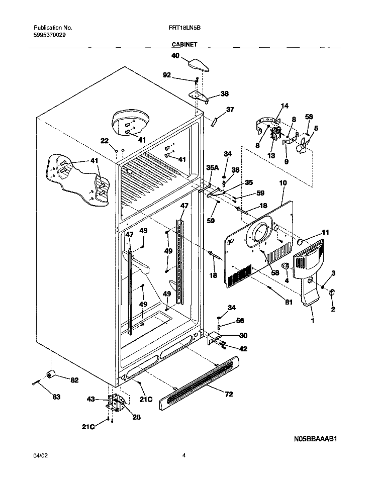 CABINET Diagram and Parts List for FRT18LN5BQ0  Frigidaire Refrigerator